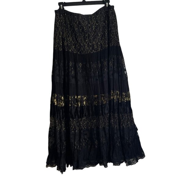 Vtg 90s Y2K Maxi Skirt Size XL Tiered Lace Fairy Velvet Grunge Whimsigoth Boho - Picture 1 of 9